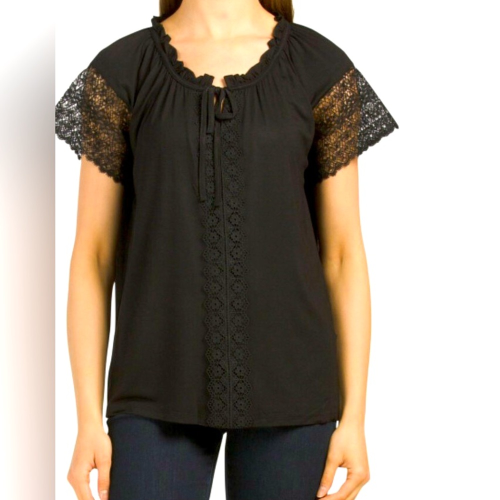 Cable & Gauge black blouse with lace detail/sleeve and 2XL